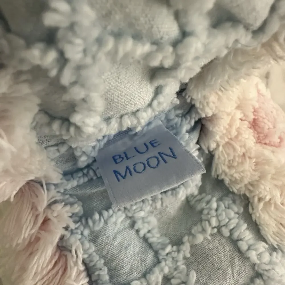 Blue Moon Vintage 90s Chenille Heart Shaped Throw Pillow White Pink Floral